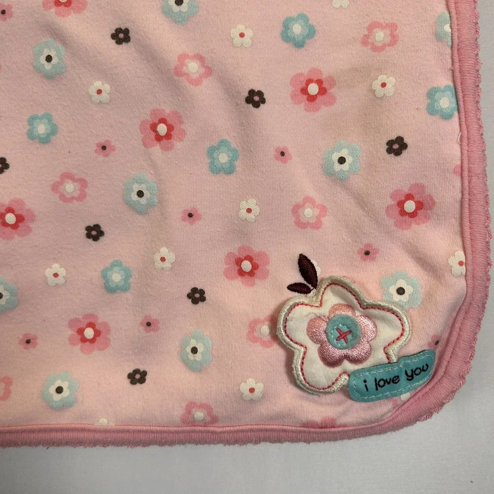 Carters Pink Baby Blanket Flowers I Love You Just One Year Vintage Cottage Y2K
